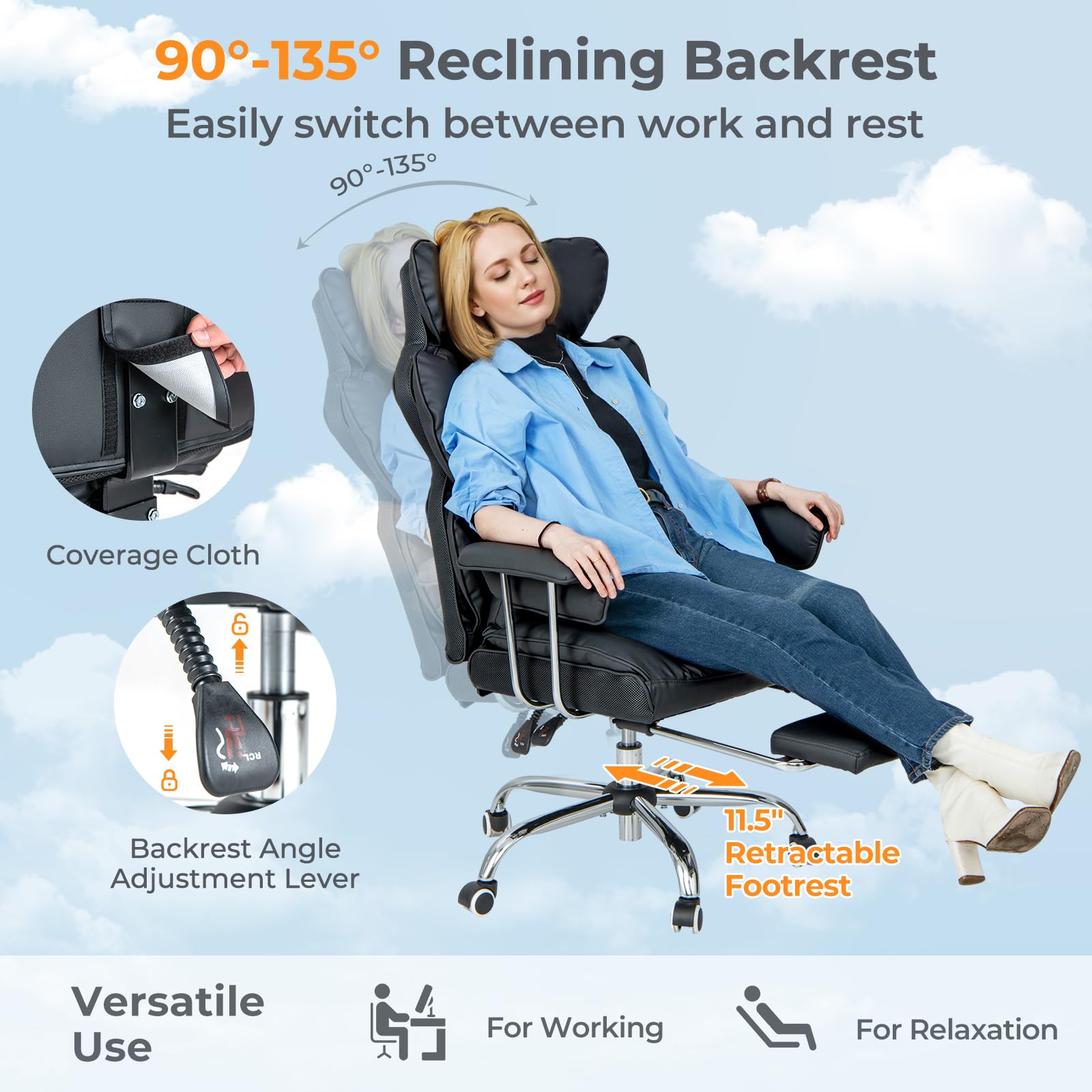 Giantex Office Desk Chair, High Back Executive Office Chair with Foot Rest and Lumbar Support