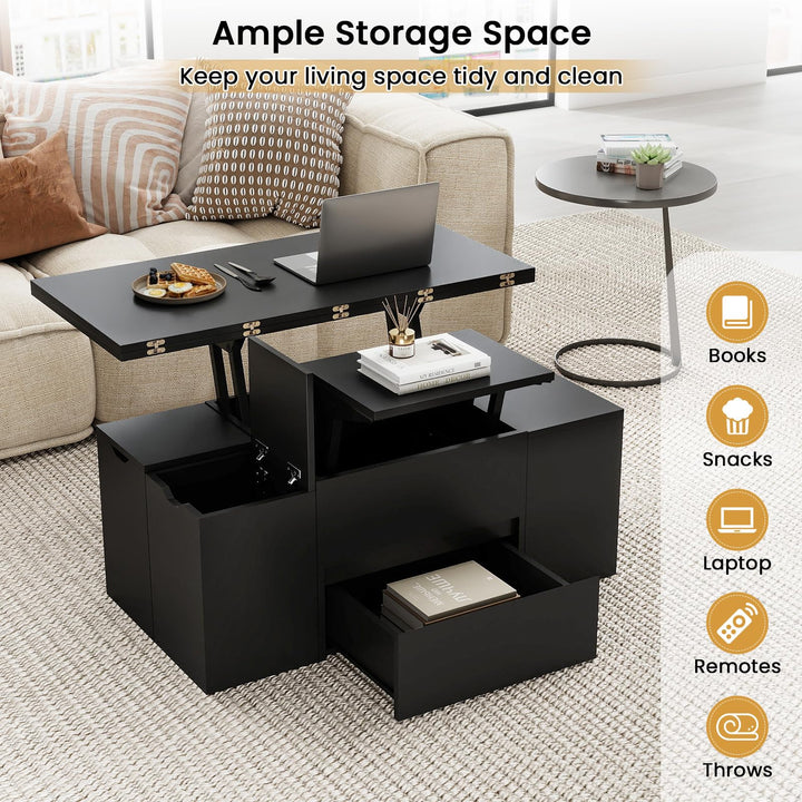 Giantex 40" Lift Top Coffee Table with 4 Storage Stools