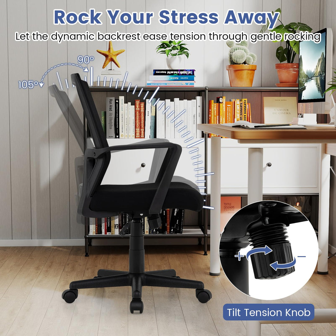 Giantex Office Desk Chair with Lumbar Support, Ergonomic Mesh Office Chair with Wheels and Armrests