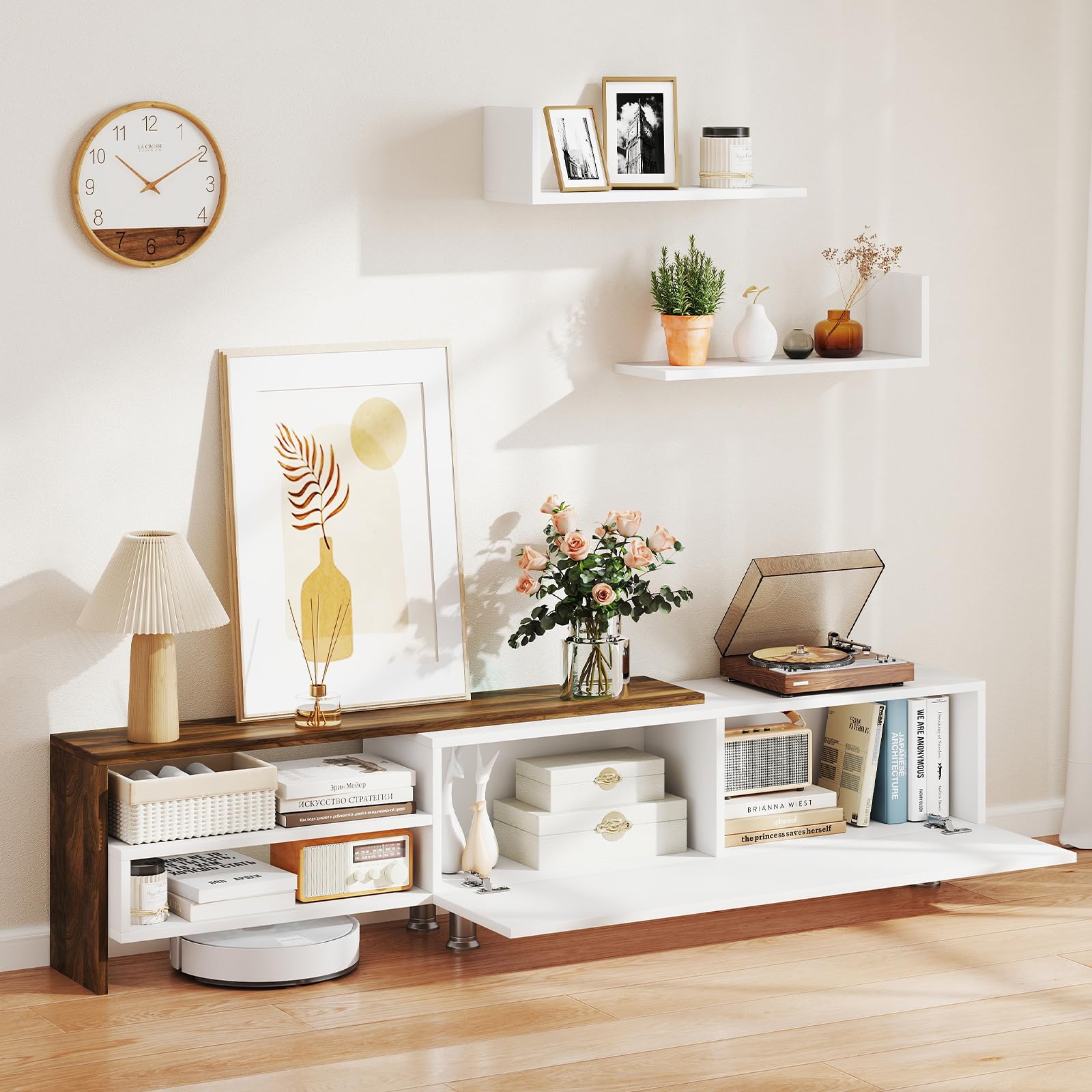 Giantex 80 Inch TV Stand and 2 Floating Shelves Set