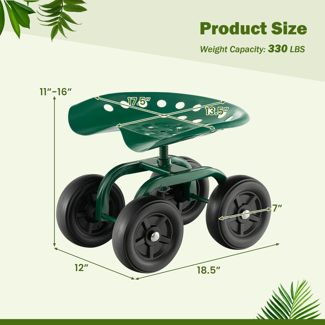 Giantex Garden Cart, Rolling Workseat with 4 Wheels, Garden Stool 360-degree Swivel Work Seat & Adjustable Heigh
