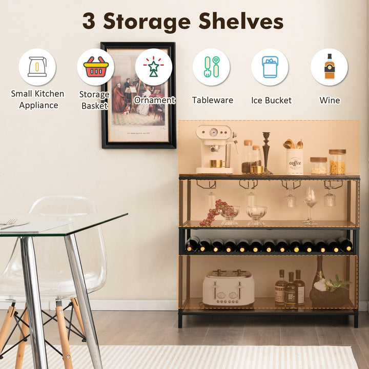 Giantex Wine Rack Table, Freestanding 13-Bottle Wooden Wine Bar Cabinet with Wine Rack