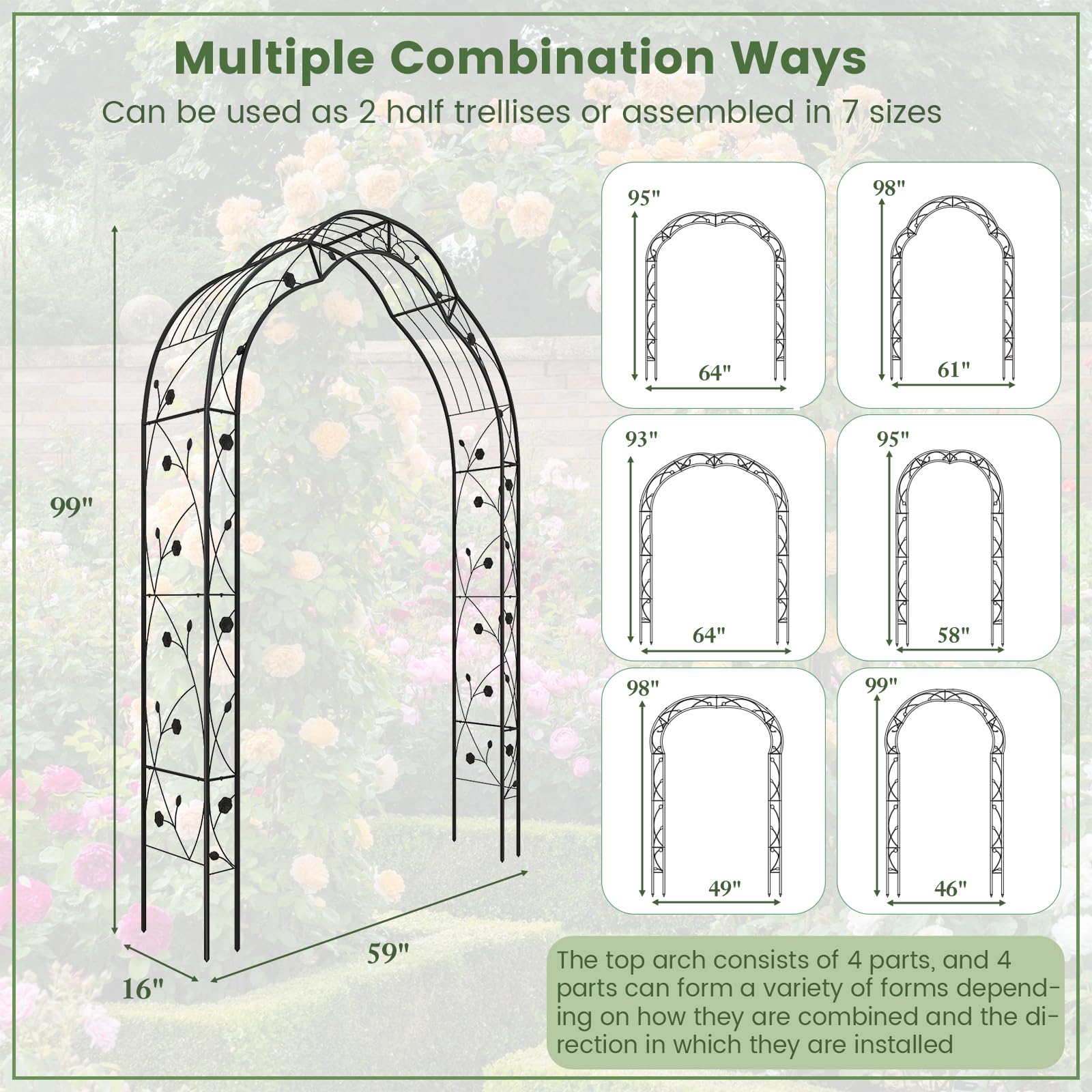 Giantex Garden Arch, 8.2 FT Metal Garden Arbor with 7 Sizes Combination and 6 Stakes