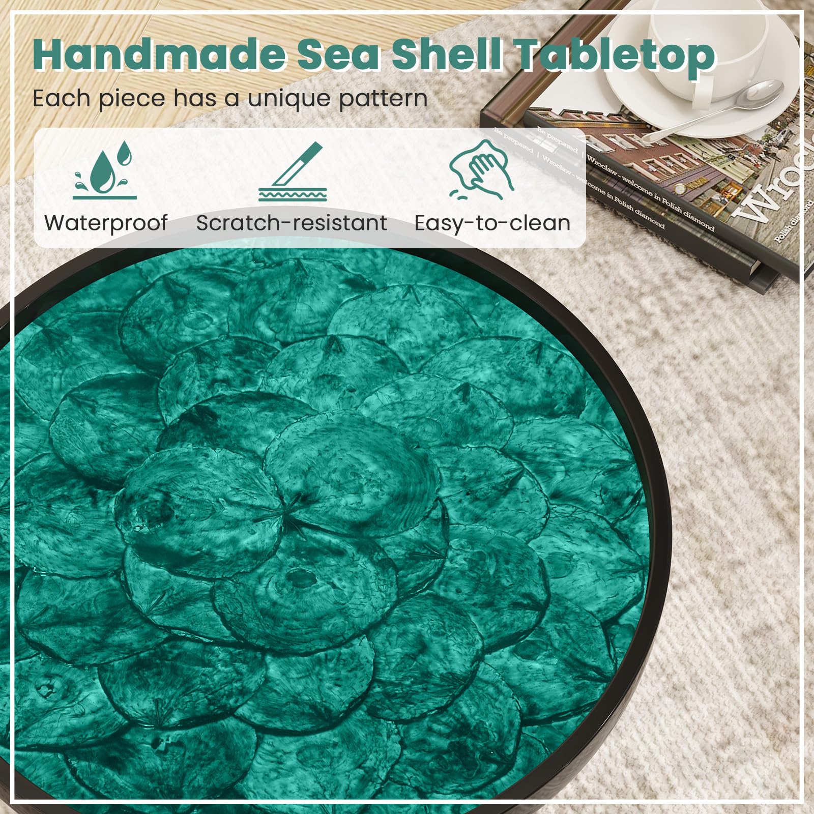 Giantex Outdoor Side Table, Round End Table with Epoxy Resin Finish