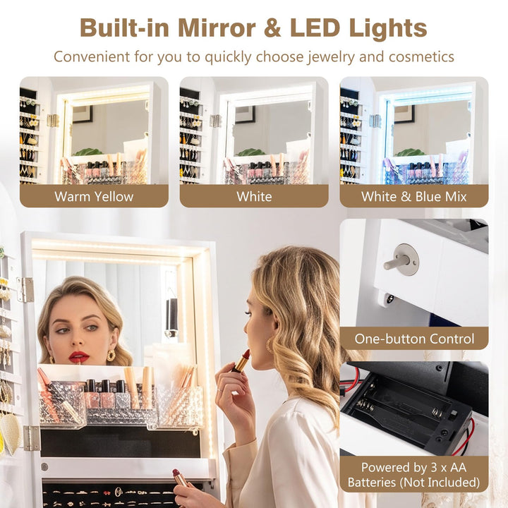 CHARMAID 360° Swivel Lockable Jewelry Armoire with Fluted Drawer
