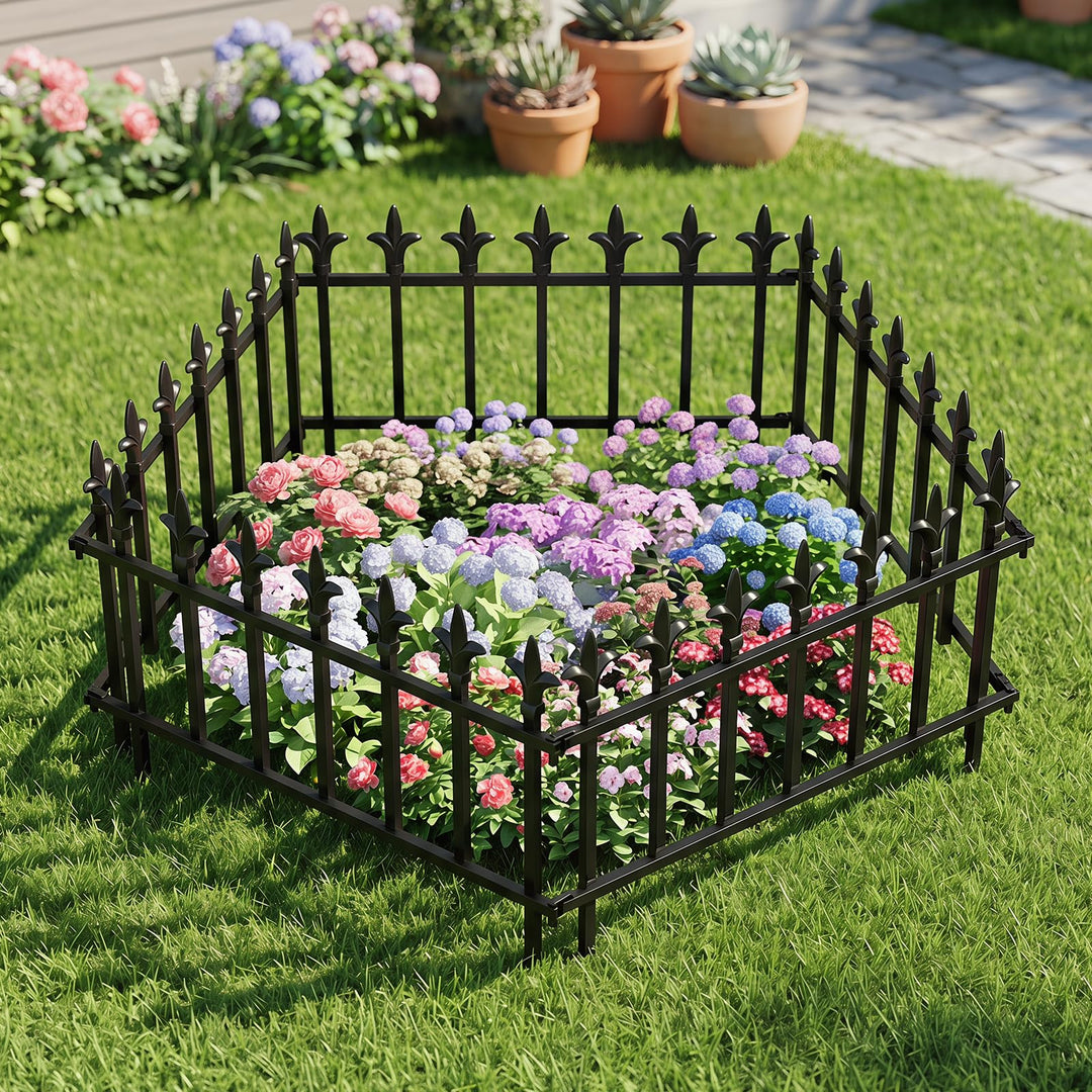 Giantex No Dig Decorative Metal Garden Fence with Fleur-de-Lis Finials