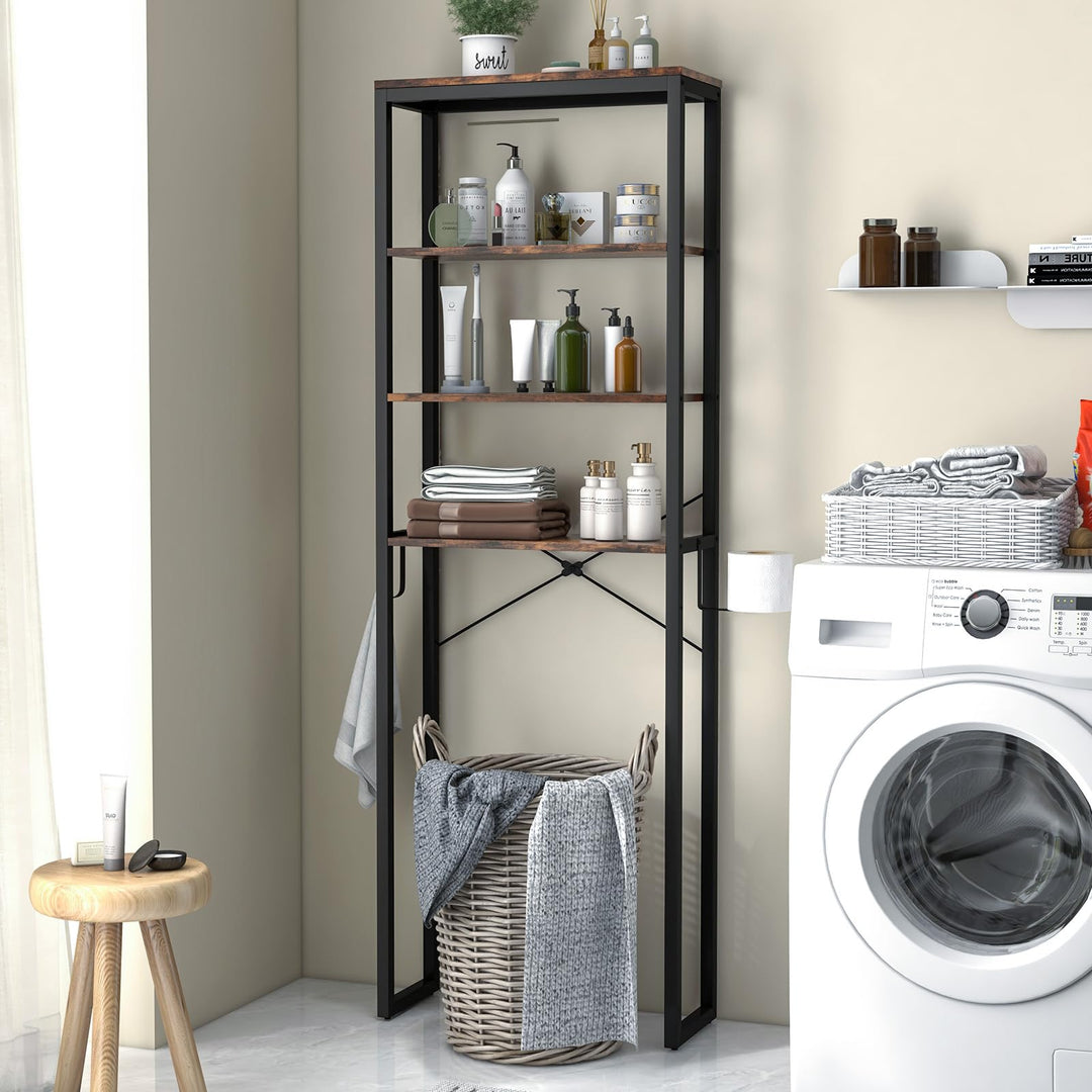 Giantex Over The Toilet Storage Rack, 4-Tier Wooden Bathroom Space Saver w/Metal Frame & 2 Hooks