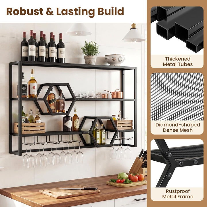 Giantex Wall Mounted Wine Rack 47” Large Floating Bar Shelves