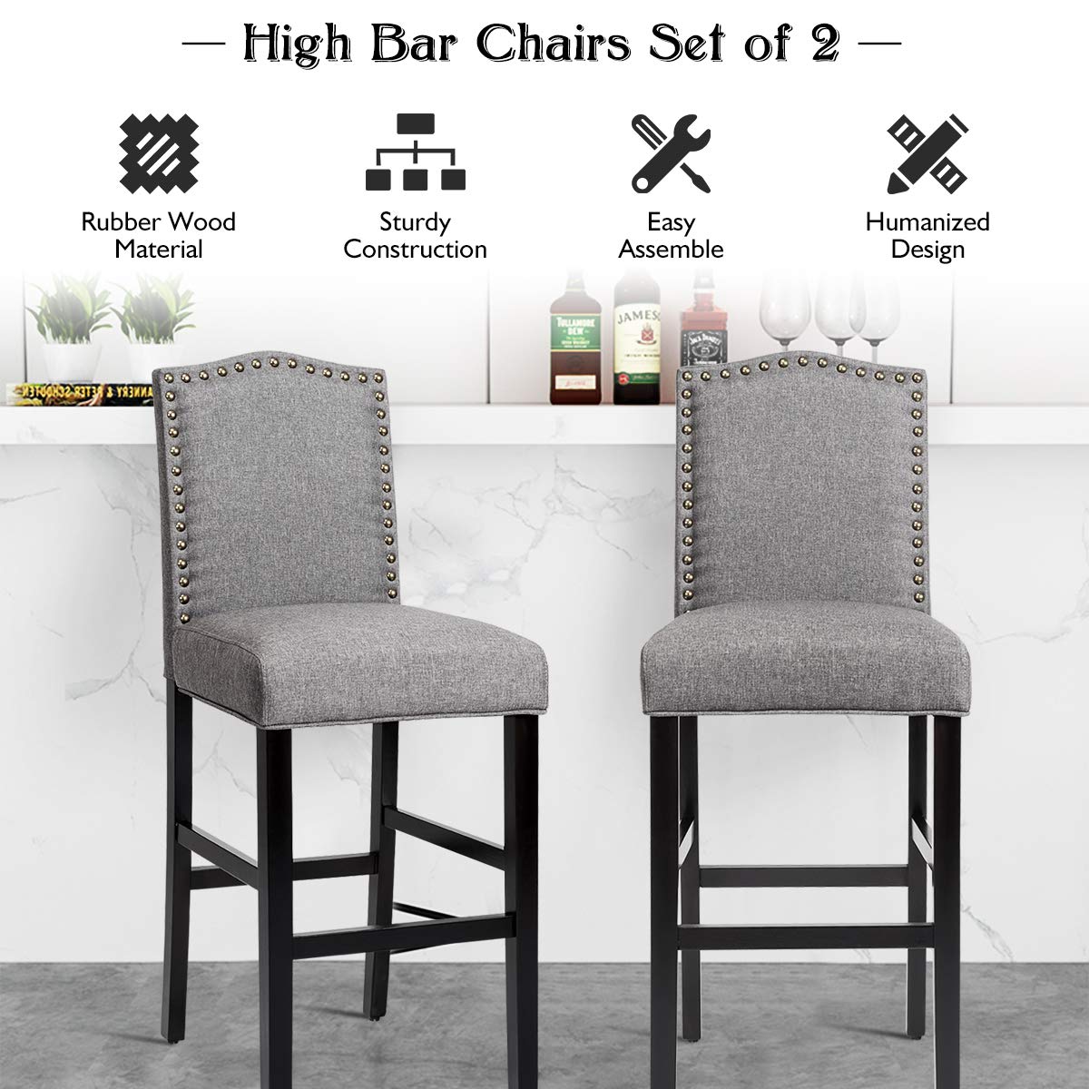 Counter Height Dining Side Barstools, w/ Thick Cushion