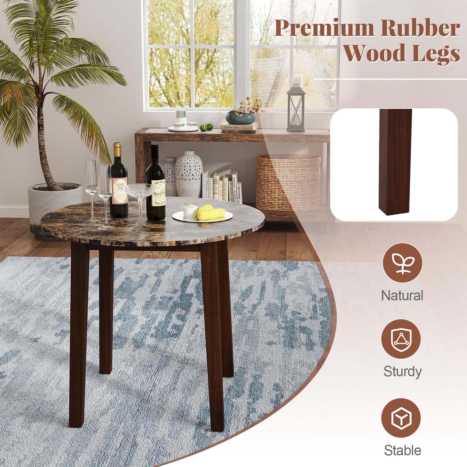 Giantex 35” Round Dining Table - Kitchen Table with Rubber Wood Legs