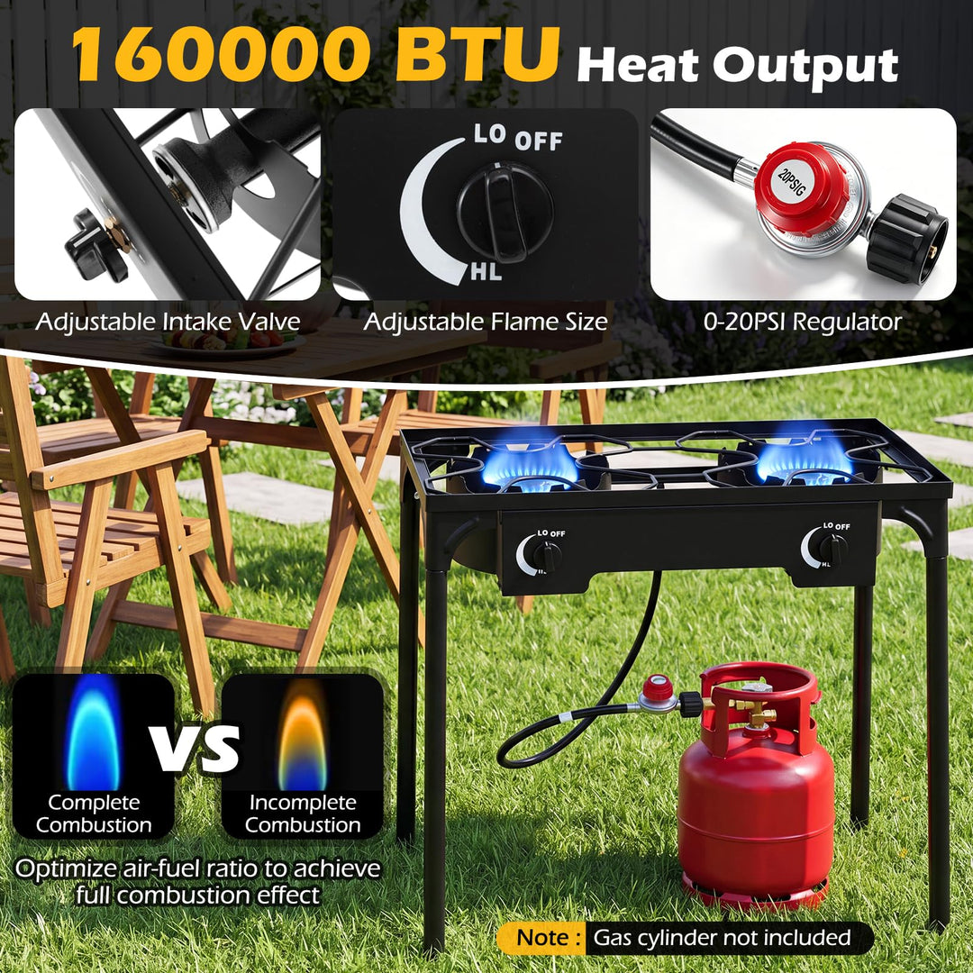 Giantex 2 Burner Propane Gas Stove | 160,000 BTU High Pressure Camping Cooker