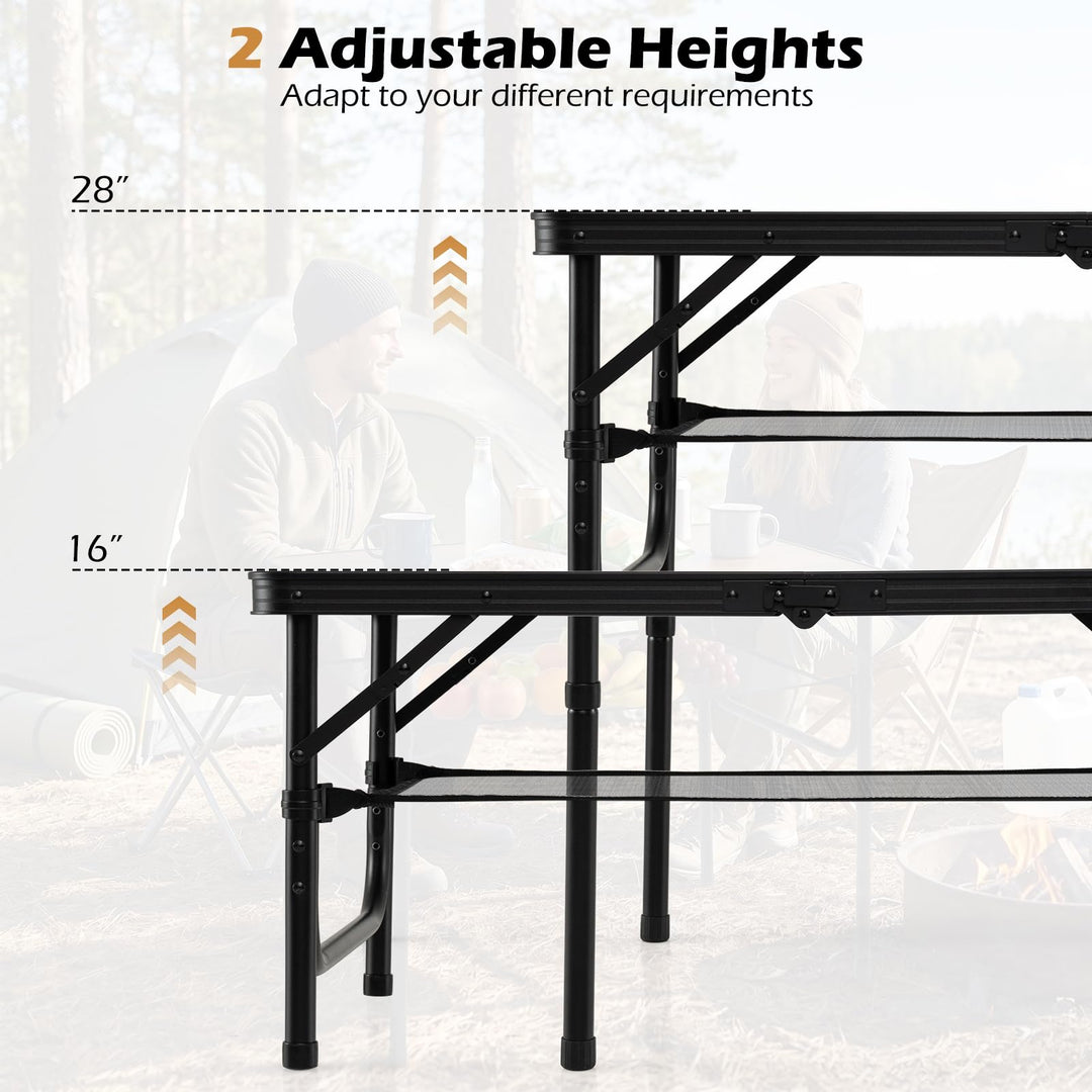 Giantex 3 FT Folding Camping Table Max 28" | Portable Aluminum Picnic Table with Adjustable Heights