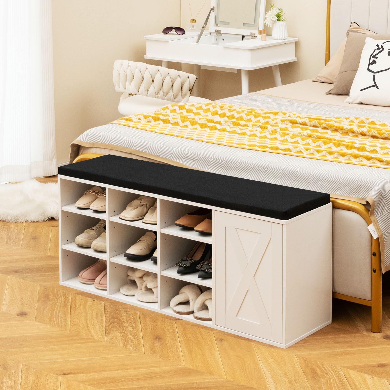 Giantex Shoe Bench, 3 Tier 9 Cubes Storage Bench with Adjustable Shelves (Rustic Brown)