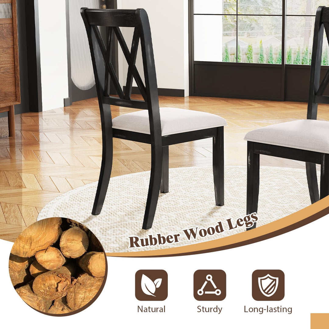 Giantex Wooden Dining Chairs Set of 2/4 Upholstered Kitchen Chair w/Distressed Rubber Wood Legs Curved Cross Back