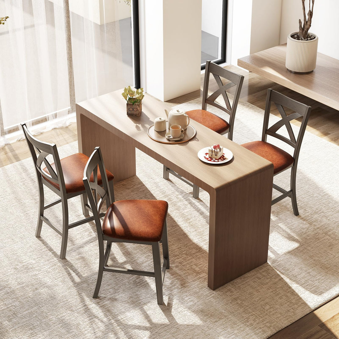 Giantex 24" Bar Stools Set of 2/4, Counter Height Bar Stools with Cross Back & Faux Leather Upholstered Seat