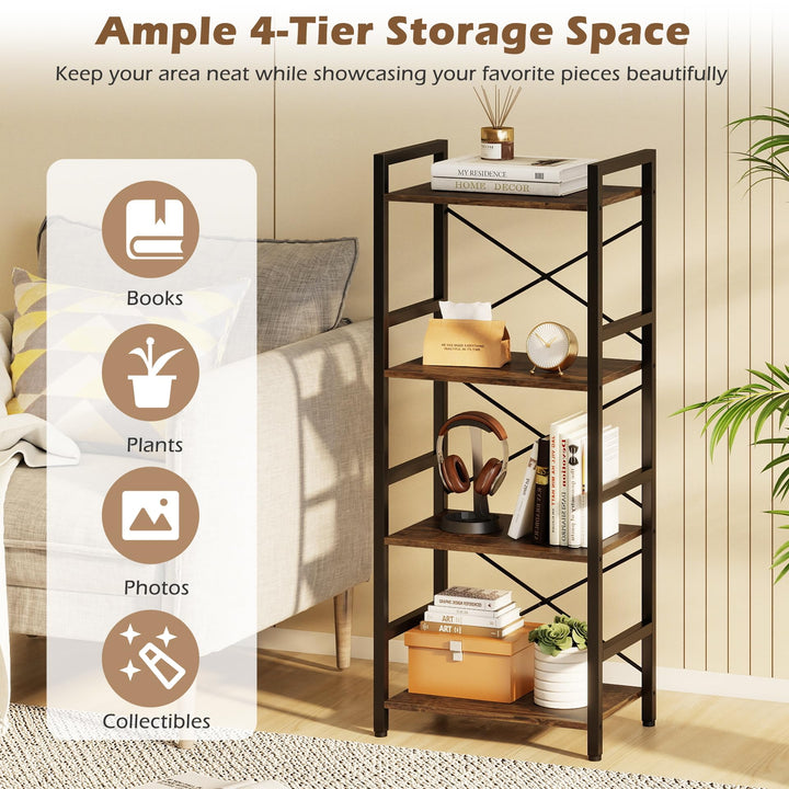 Giantex 4-Tier Bookshelf | Narrow Freestanding Display Shelf with Metal Frame (1/2)