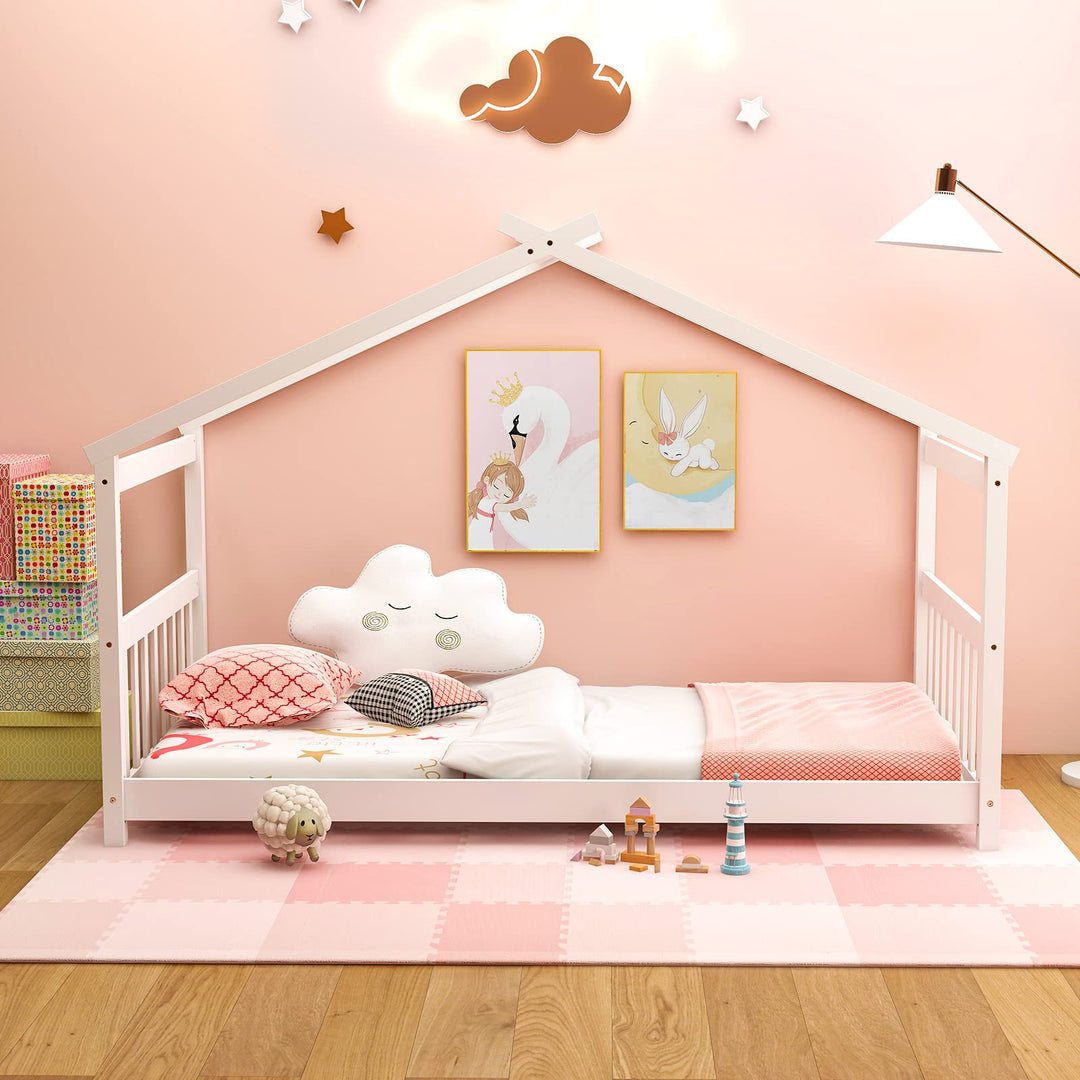 Giantex House Bed Twin, Solid Wood Kids House Bed with Roof