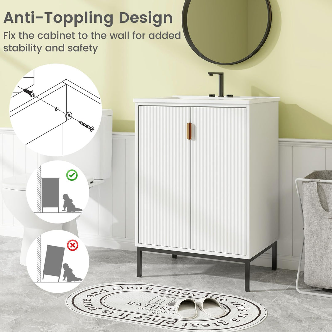 24” Undermount Bathroom Storage Cabinet and Sink Combo Set with 2 Doors