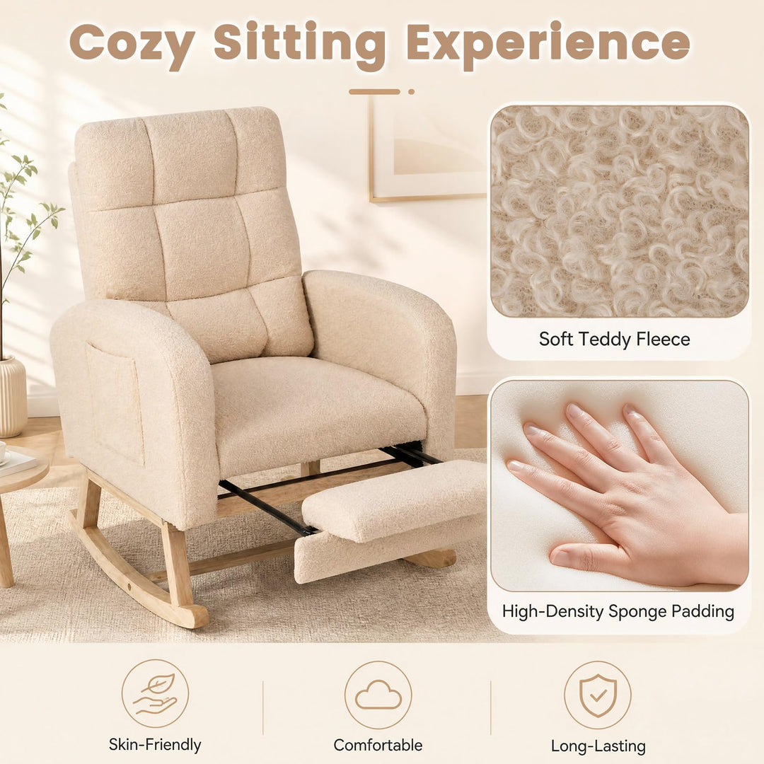 GIANTEX Nursery Rocking Chair, Teddy Upholstered Glider Chair with Footrest