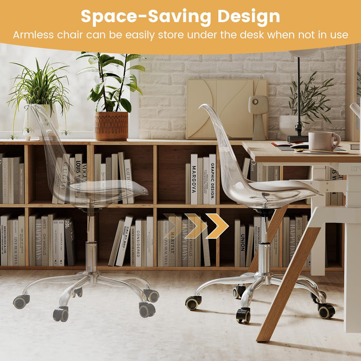 Giantex Acrylic Clear Desk Chair with PU Leather Cushion Modern Small Home Office Chair with Wheels
