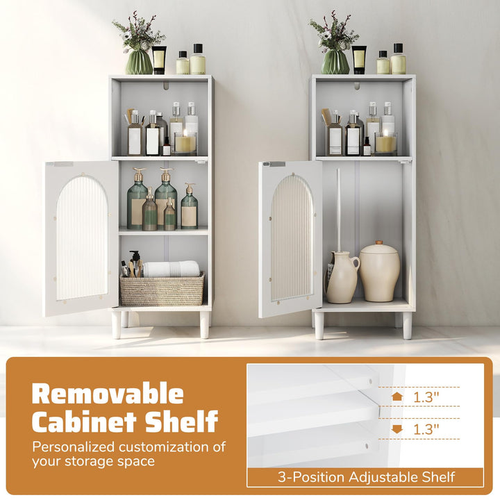 Giantex Bathroom Corner Floor Cabinet with Removable Shelf & Fluted Tempered Glass Door