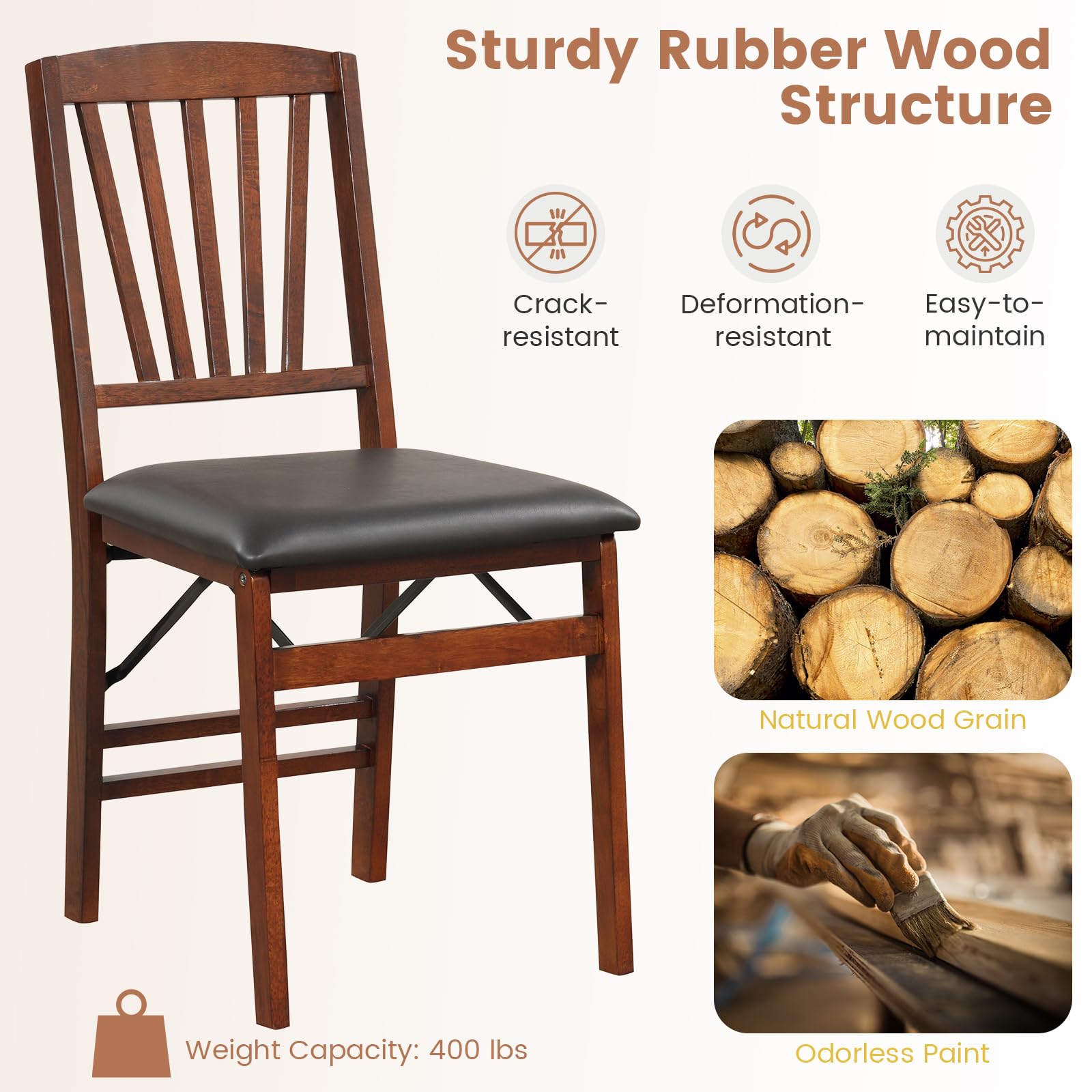 Giantex Folding Dining Chairs Set of 2, Foldable Wood Kitchen Chairs with Padded Seat