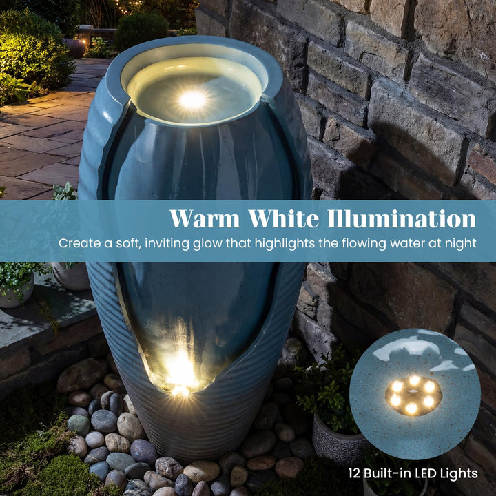 Giantex 32" Outdoor Jar Water Fountain with LED Lights
