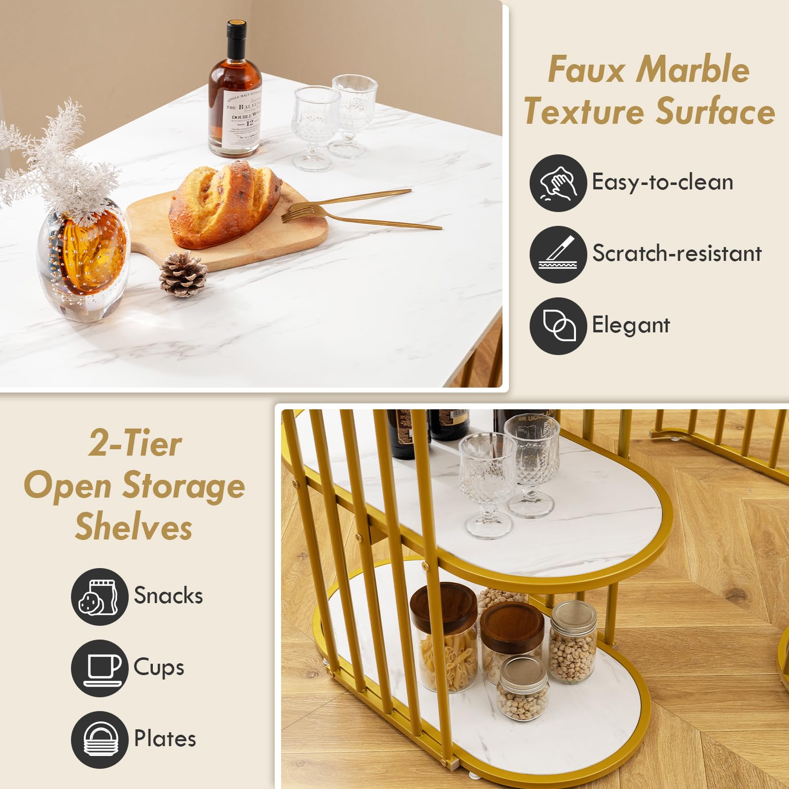Giantex 3-Piece Dining Table Set for 2, Rectangular Kitchen Table with 2 Stools, 2-Tier Storage Shelf