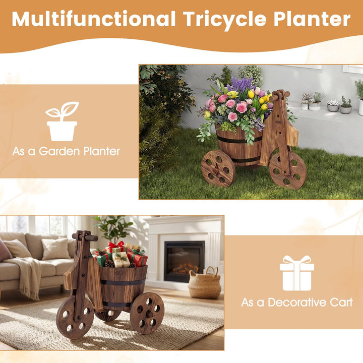 Giantex Wooden Wagon Planter with Wheels Rustic Wood Plant Stand(Solid Wheel)