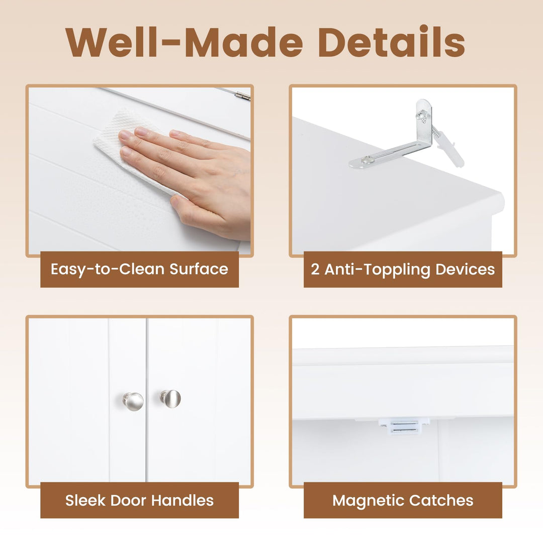 Giantex White Over The Toilet Storage Cabinet Freestanding Bathroom Organizer