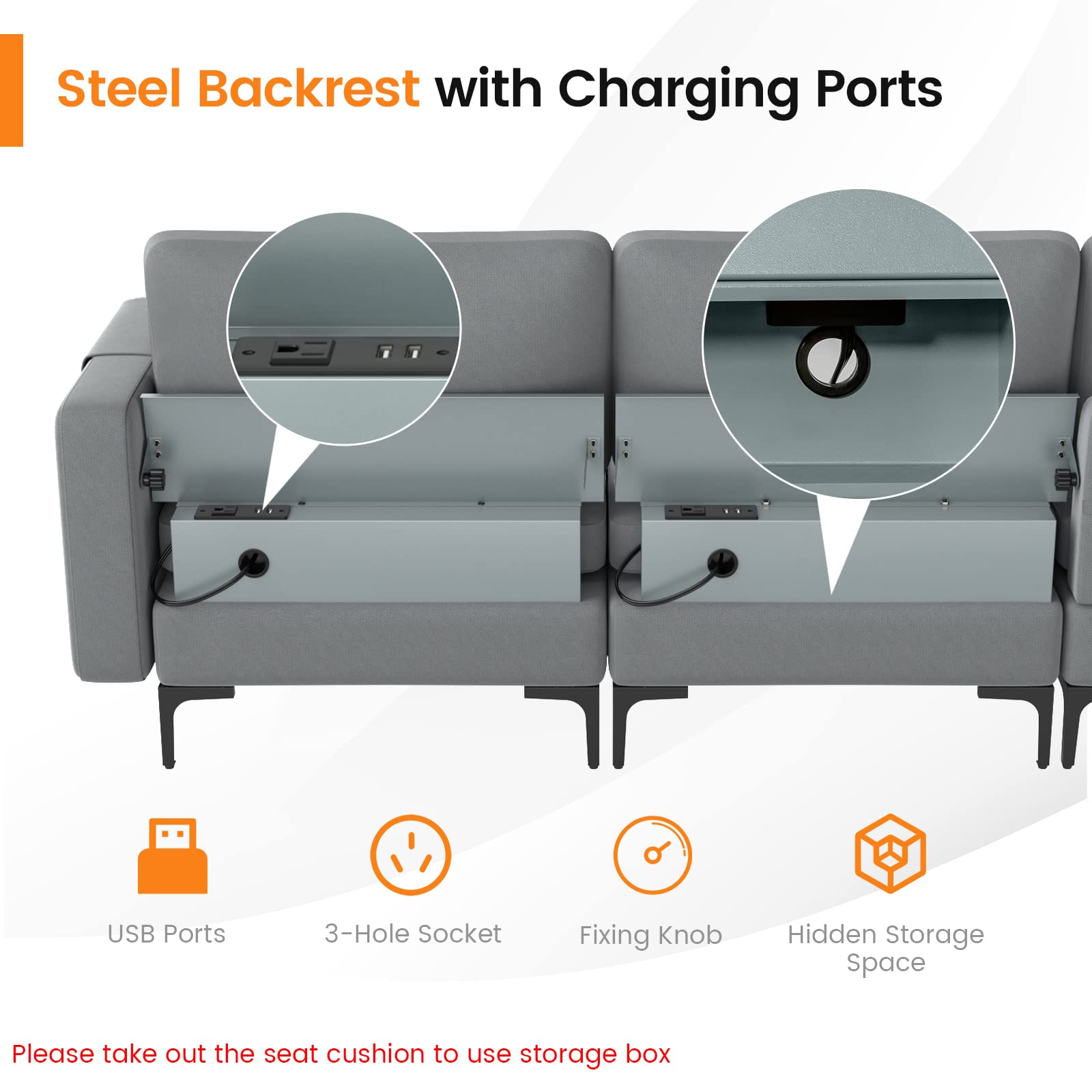 Giantex Sectional Sofa Couch, Convertible Sleeper with 2 or 1 USB Ports Socket