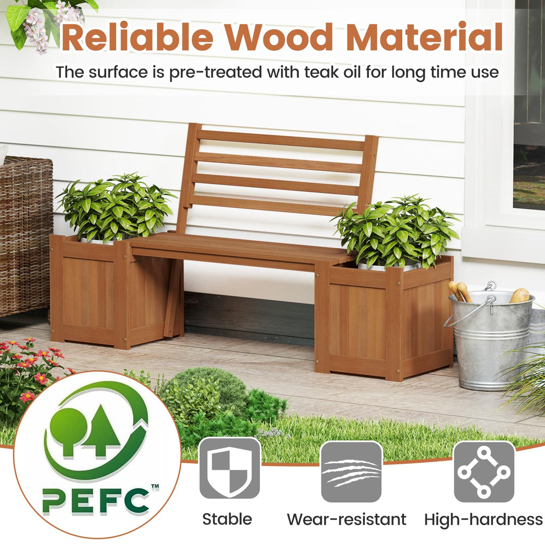 Giantex 2-in-1 Outdoor Bench with Backrest & 2 Raised Garden Beds
