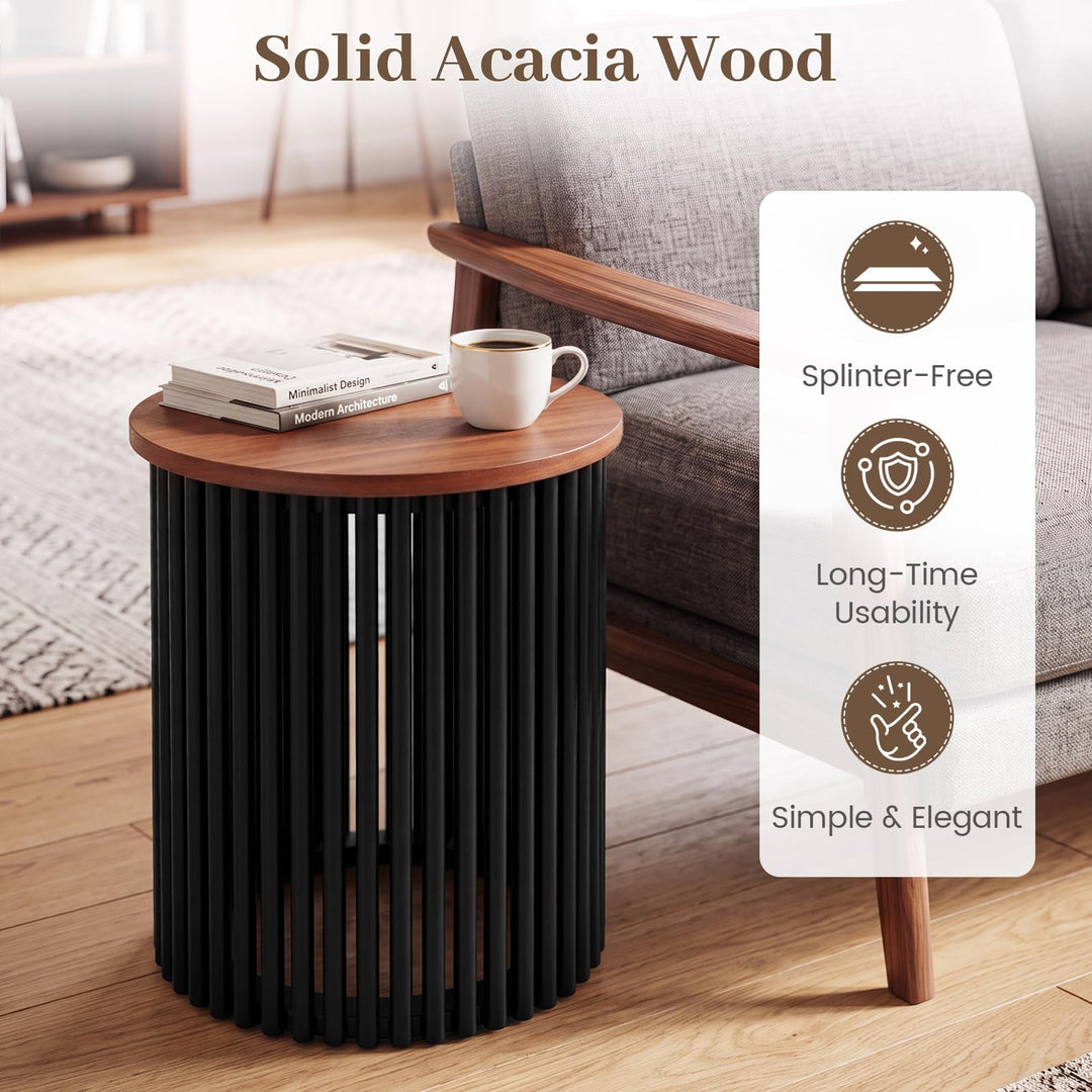 GIANTEX Round Acacia Wood Side Table With Round Top For Living Room
