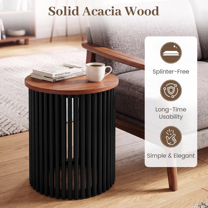 GIANTEX Round Acacia Wood Side Table With Round Top For Living Room