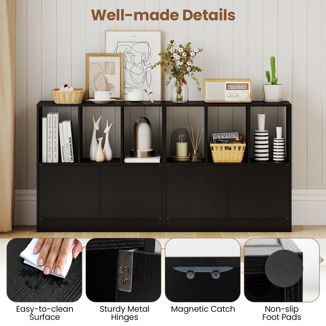 Giantex 3-Cube Bookcase with Doors | 3-Tier Cubic Bookshelf w/Open Compartments & Cabinet