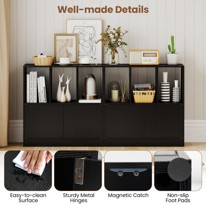 Giantex 3-Cube Bookcase with Doors | 3-Tier Cubic Bookshelf w/Open Compartments & Cabinet