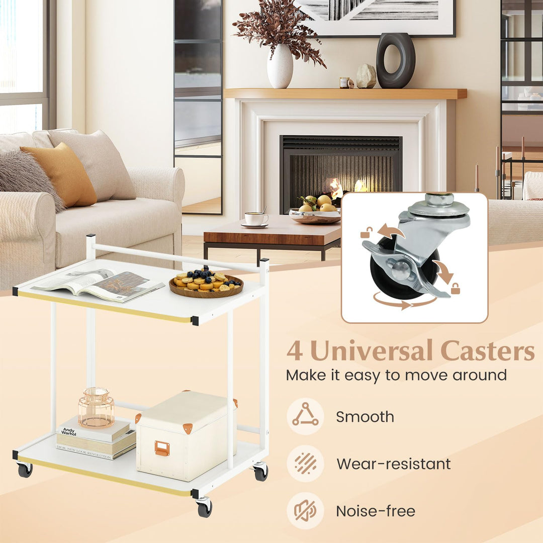 Giantex Mobile C-Shaped End Table - 2-Tier Sofa Couch Bed Side Table w/Open Storage Shelves & Golden Edge Banding