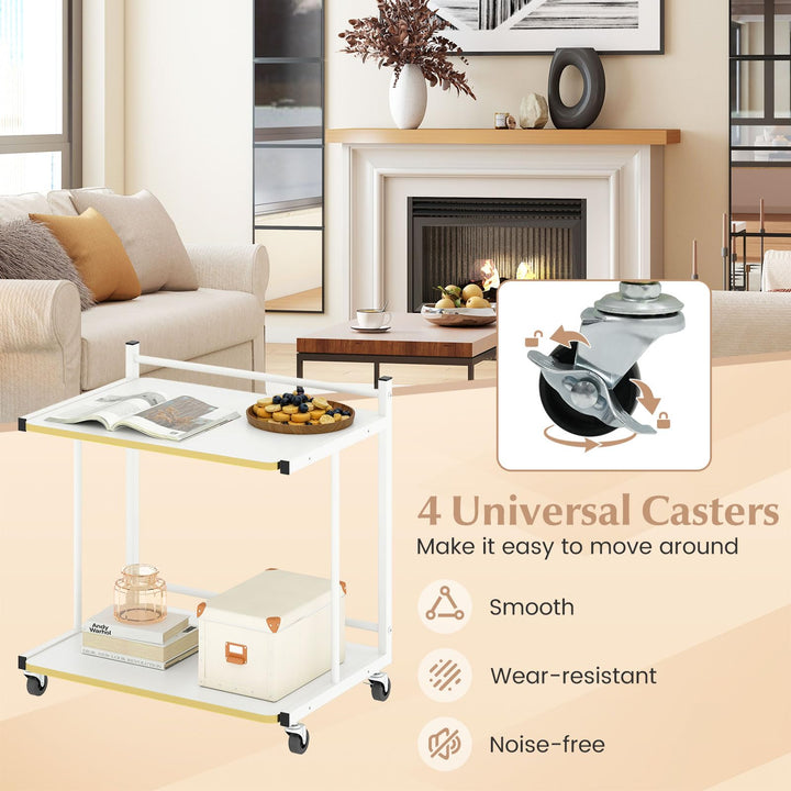 Giantex Mobile C-Shaped End Table - 2-Tier Sofa Couch Bed Side Table w/Open Storage Shelves & Golden Edge Banding