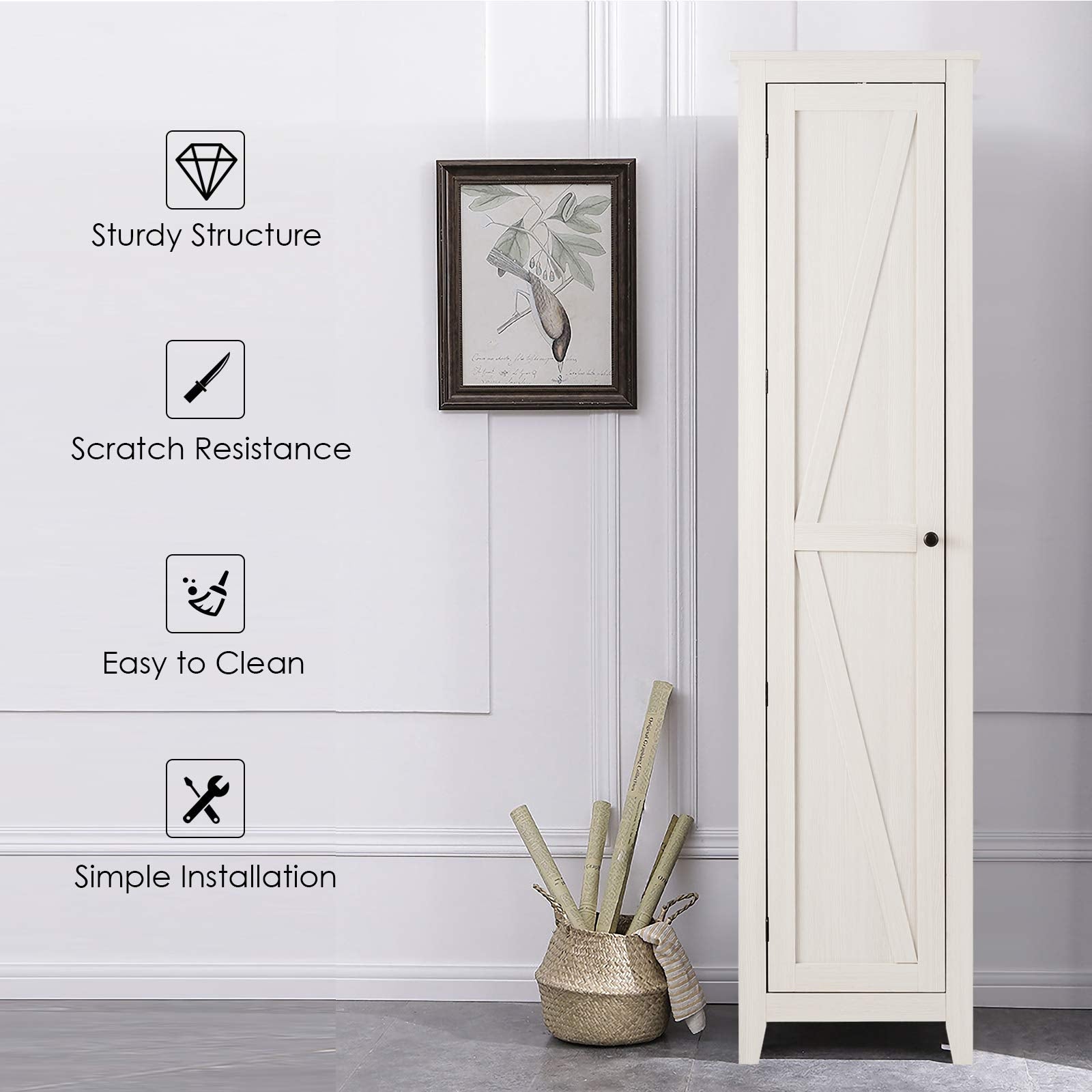 Giantex Tall Storage Cabinet Freestanding Floor Storage Tower with Four Shelves and Single Door