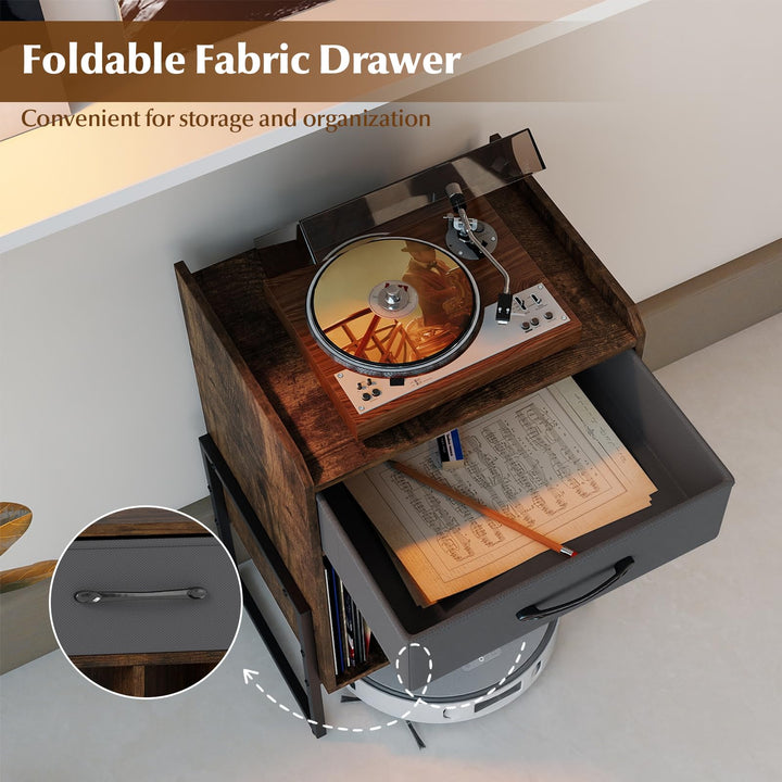 Giantex Record Player Stand 2-Tier Turntable Stand with Fabric Drawer