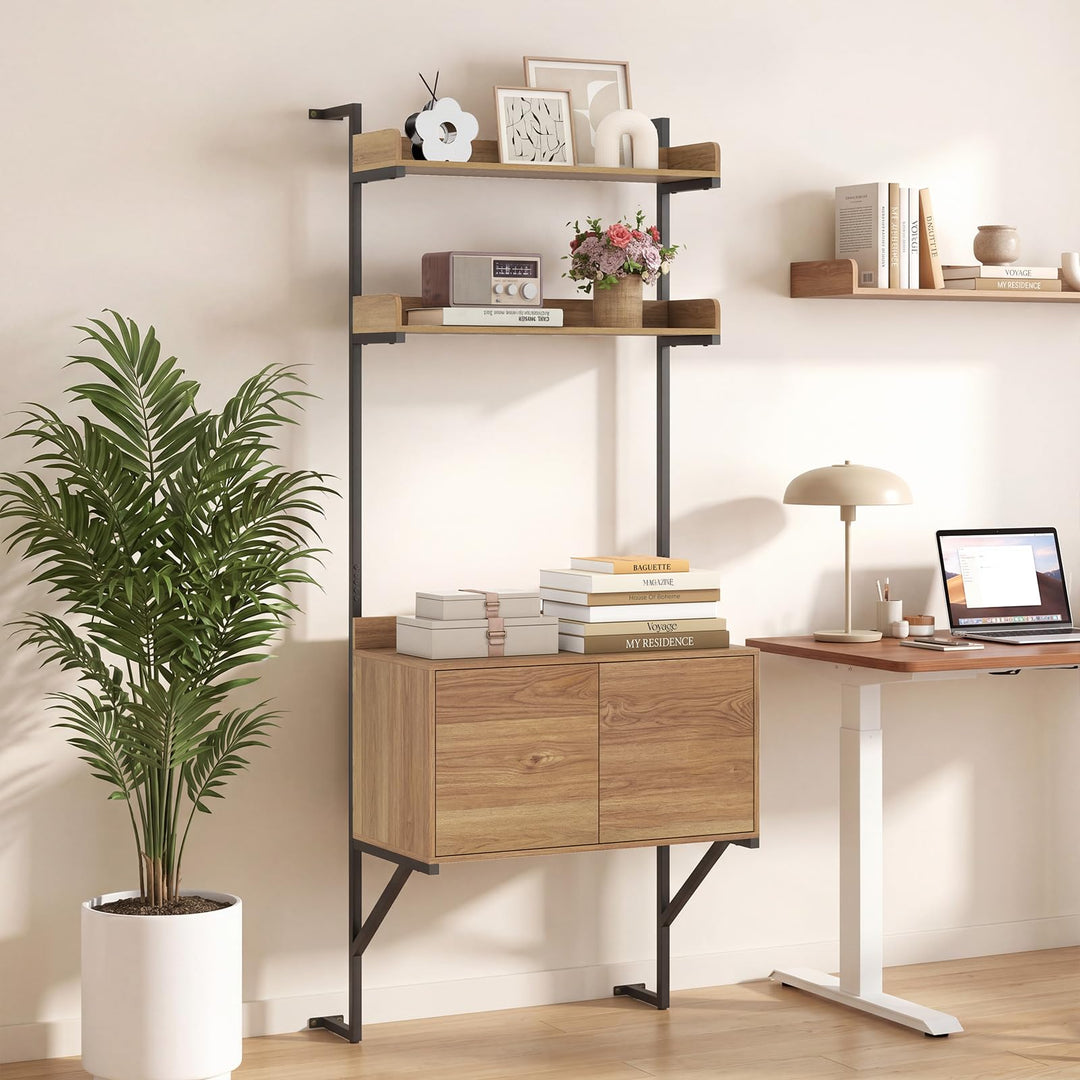 Giantex 71.5" Narrow Tall Wall Mounted Bookshelf with Storage Cabinet (1/2)