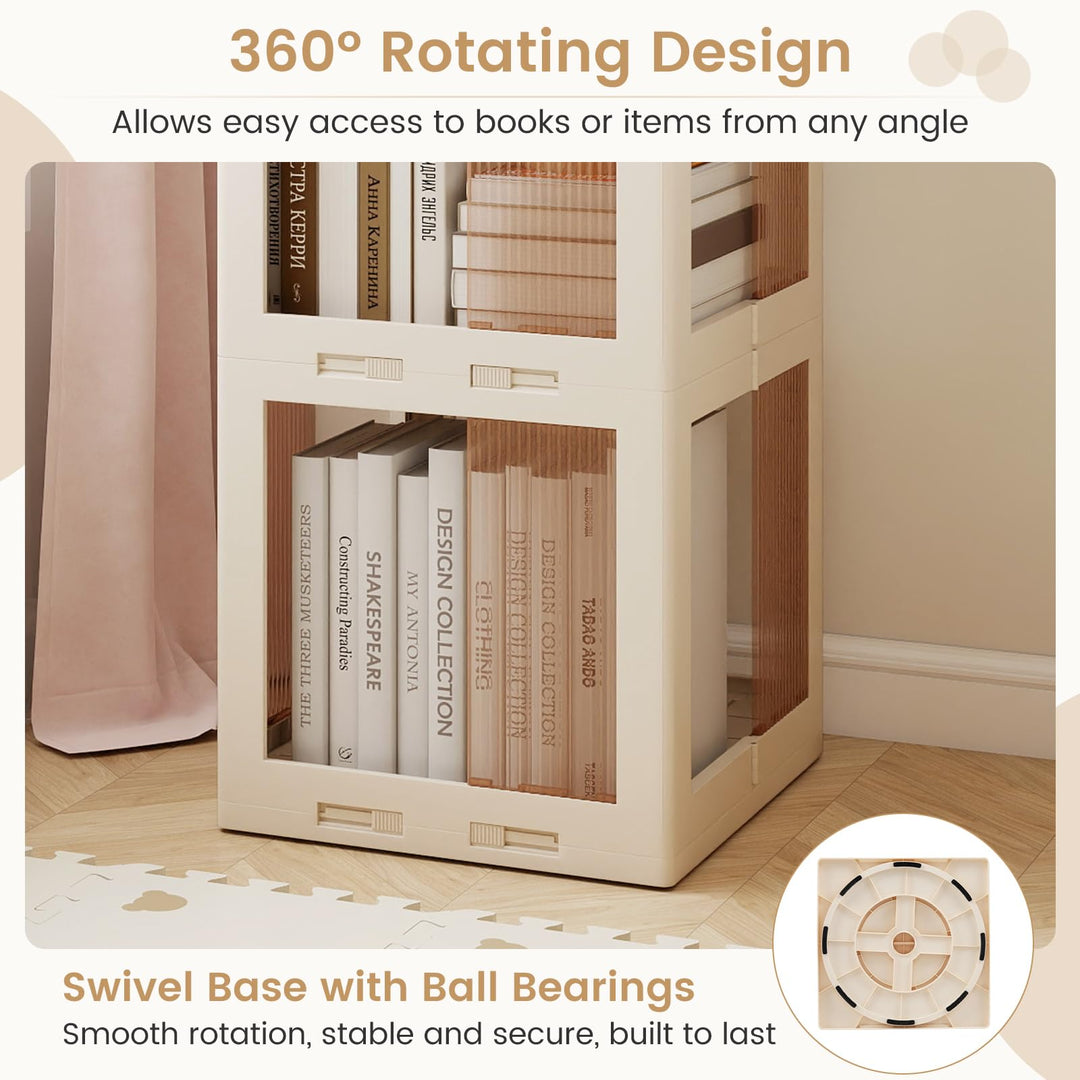 Giantex 3-Tier 360° Revolving Bookshelf Tower | Translucent Storage Organizer for Living Room