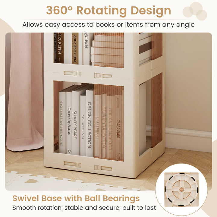 Giantex 3-Tier 360° Revolving Bookshelf Tower | Translucent Storage Organizer for Living Room