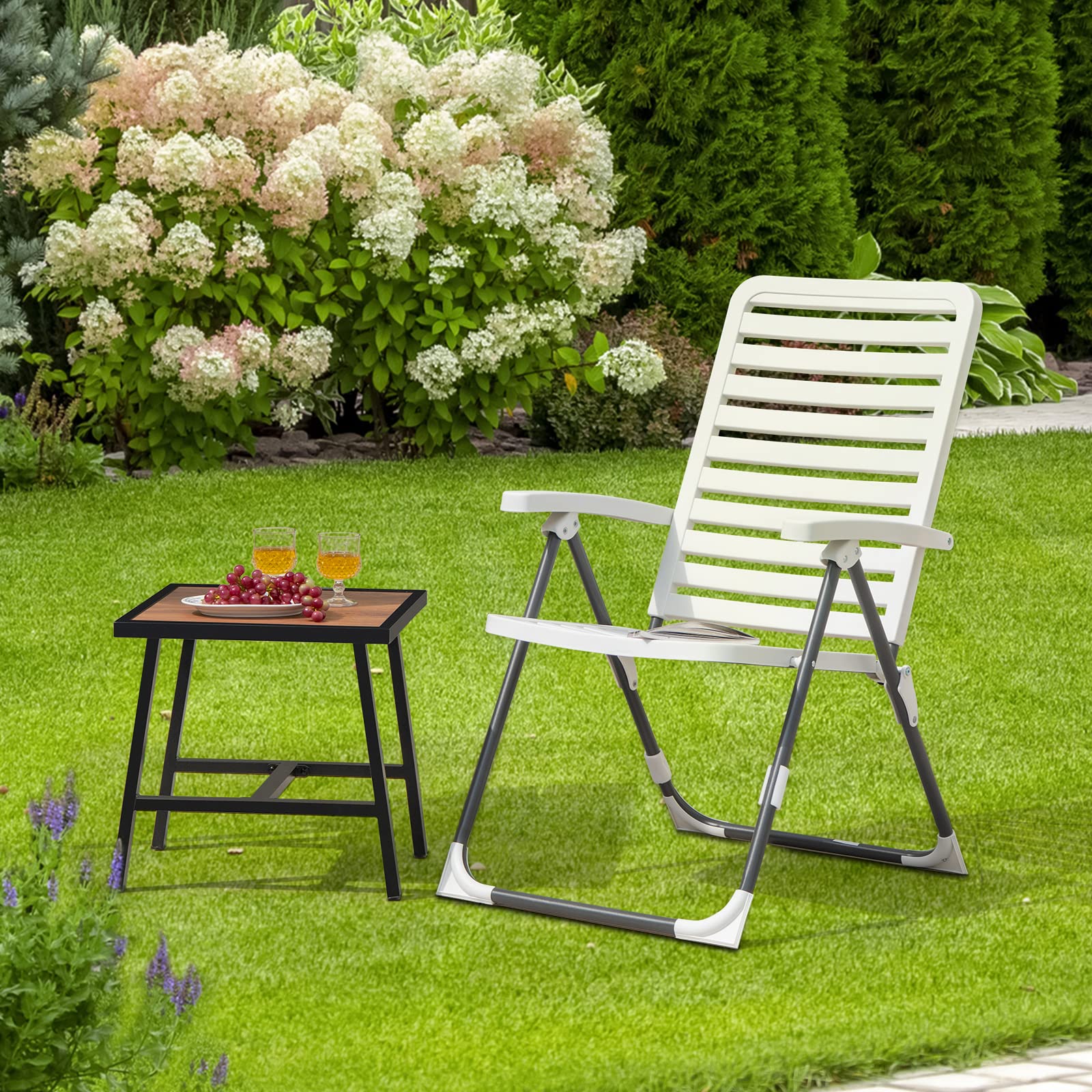Giantex Patio Folding Chair, Adjustable Reclining Folding Chair w/ 7-Level Backrest