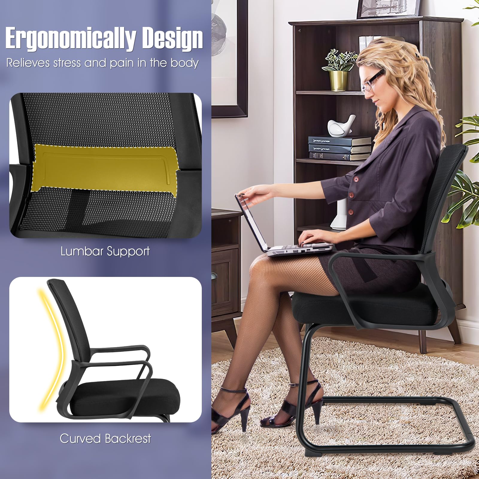 Giantex Office Guest Chair, Office Guest Conference Chair w/Lumbar Support Ergonomic Backrest