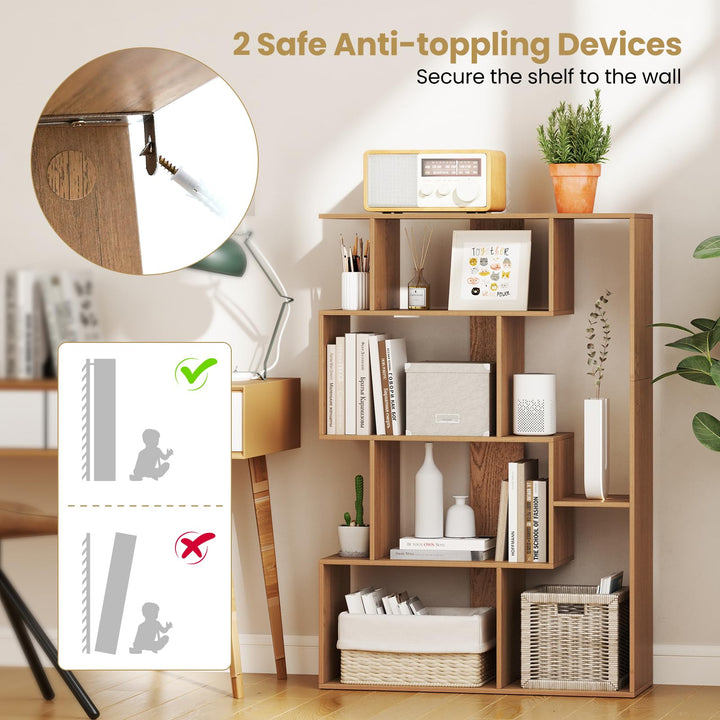 Giantex 6-Cube S-Shaped Bookshelf, 47" Open-Back Geometric Bookcase w/Anti-tip Kits