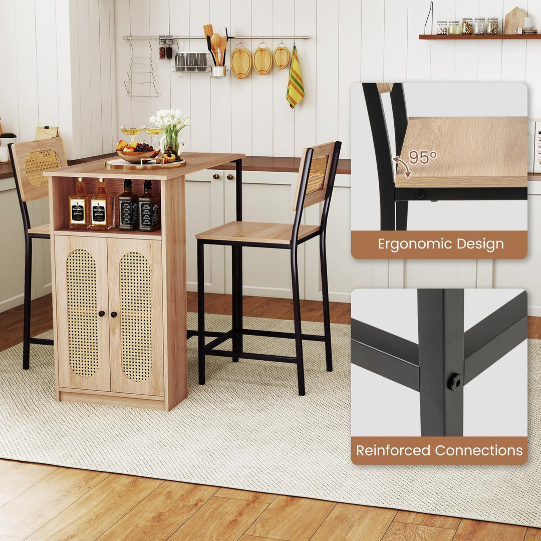Giantex 3-Pcs Boho Rattan Dining Table Set for 2