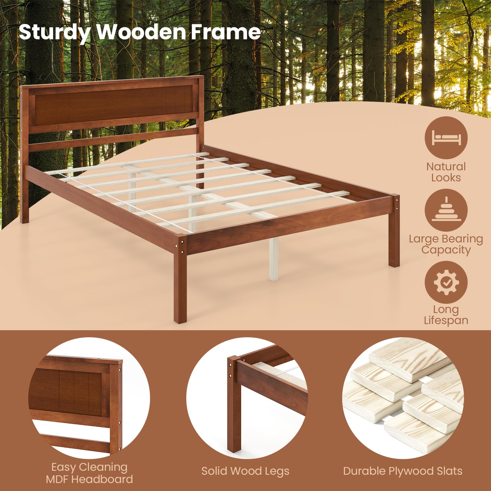 Giantex Wood Full Platform Bed with Headboard