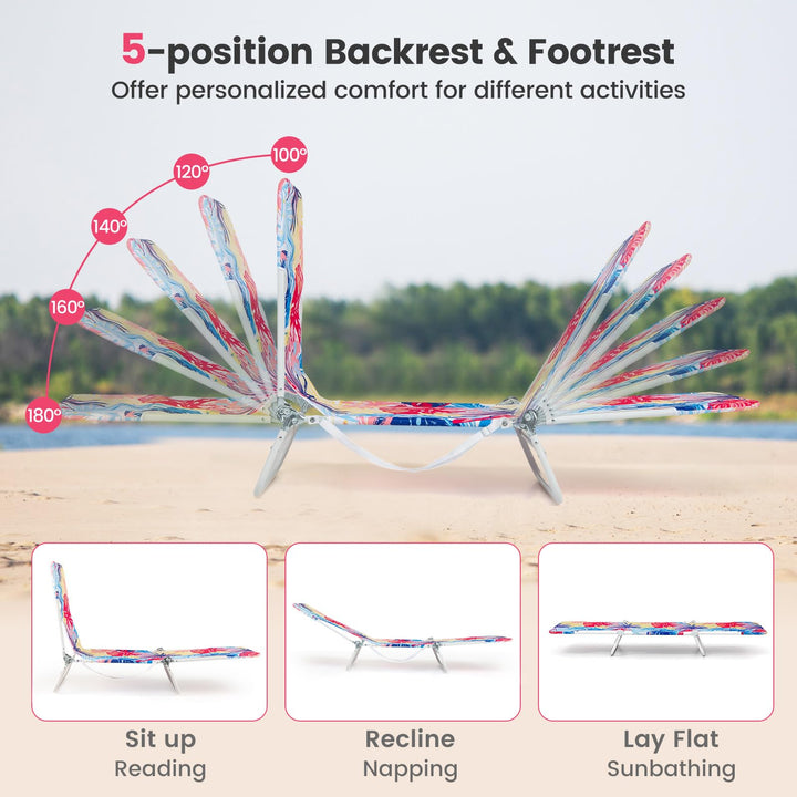 Giantex Patio Lounge Chair with 5-Position Carry Strap & Metal Frame