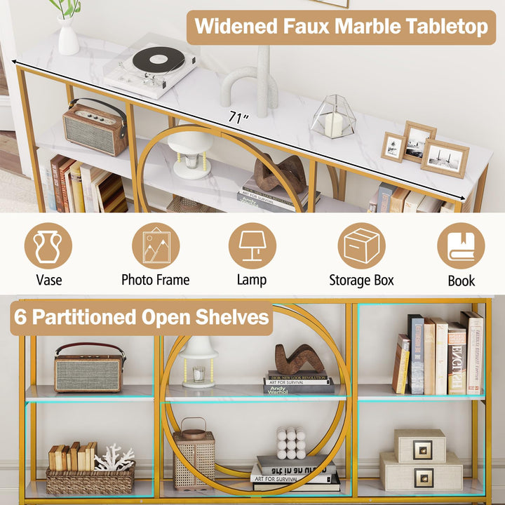 Giantex 3-Tier Long Console Table Narrow Entryway Table with Faux Wood Grain Top & Heavy-Duty Metal Frame